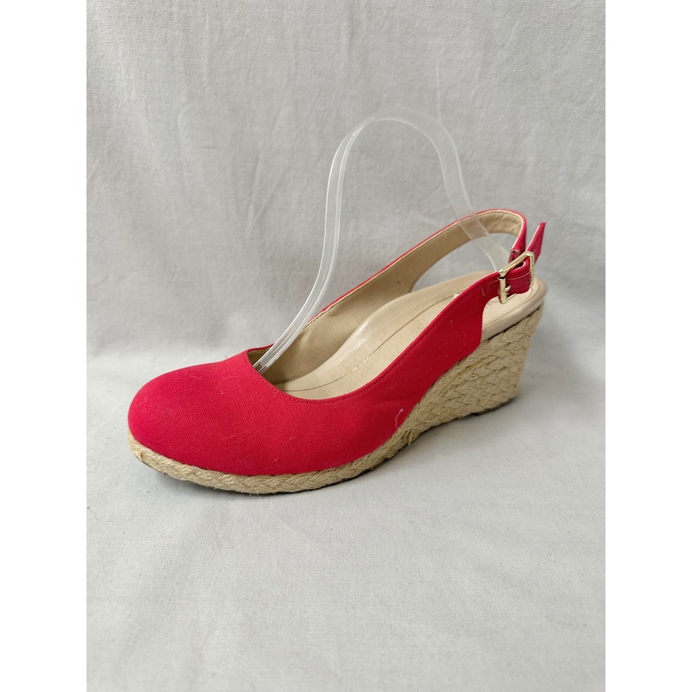 Vionic Coralina Red Cotton Canvas Espadrille‎ Wedge Sandals Womens 9.5 Nautical